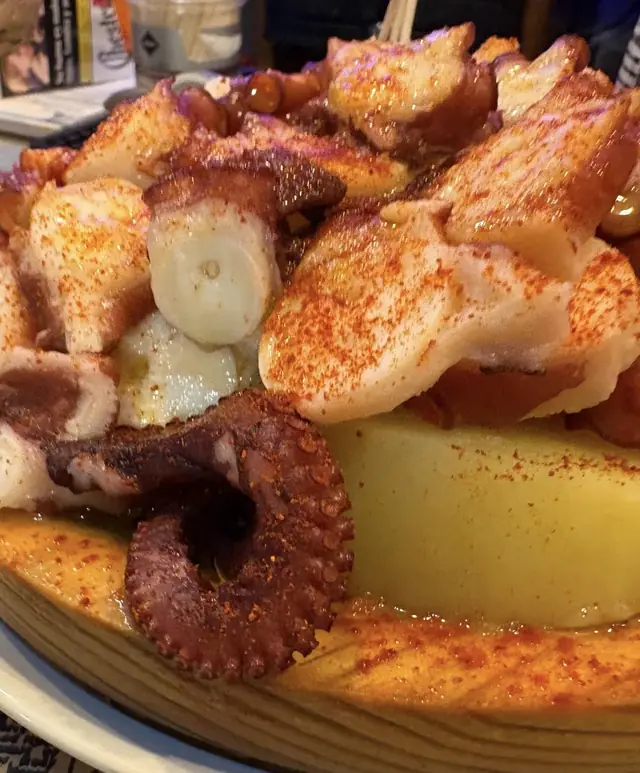 Pulpo con pimentón, de cerca
